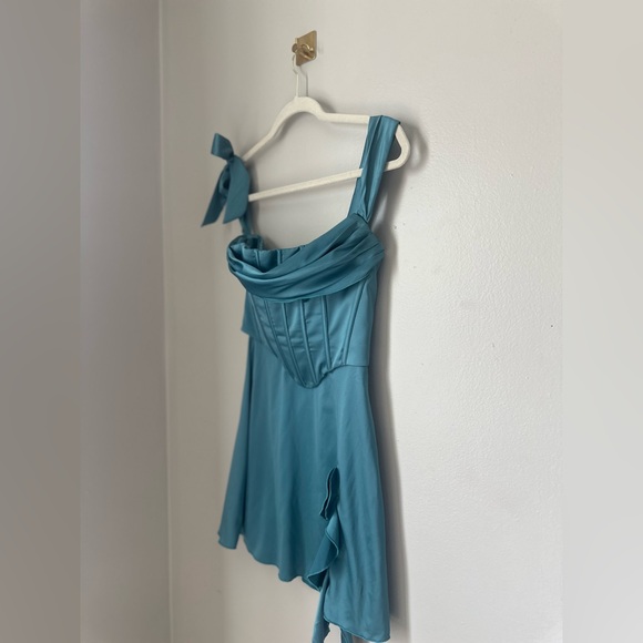 Oh Polly Lilou Off Shoulder Corset Mini Dress in Teal - Picture 5 of 7